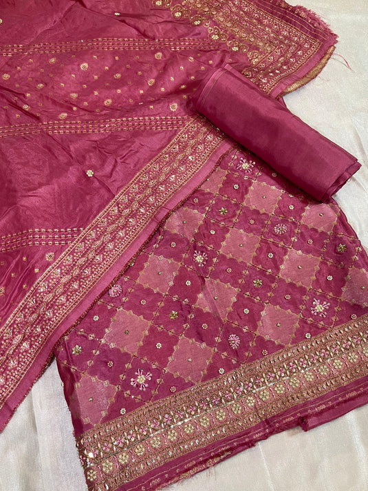Banarsi pada silk set with zari hand embroidery - Ready to ship