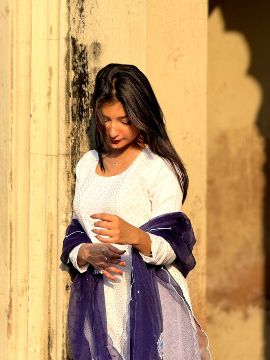 Chikankari and Aari hand embroidered Anarkali - Similar available