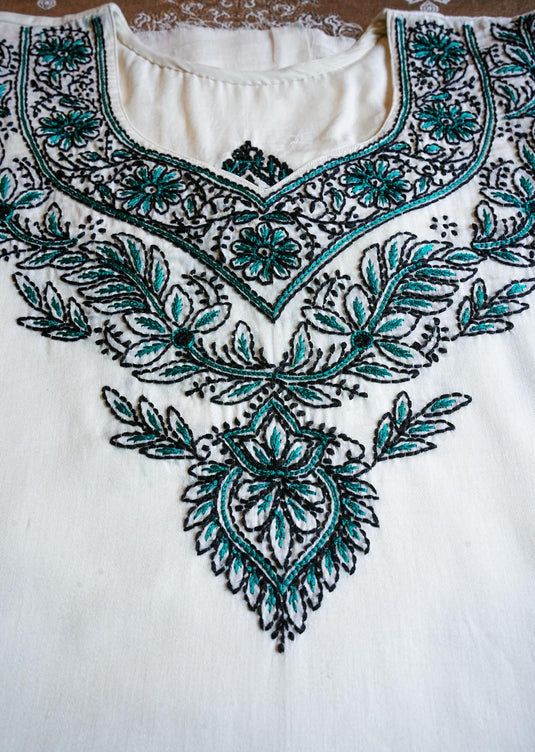 Elegant cream Aari chikankari hand Embroidery Suit Ready to ship