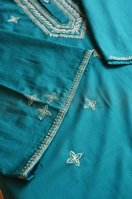 Torquise Men's Co ord set hand Embroidered with beads Aari work