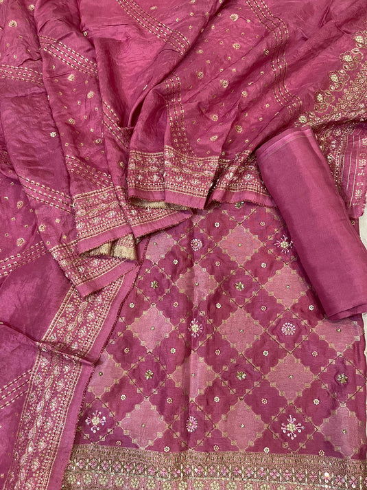 Banarsi pada silk set with zari hand embroidery - Ready to ship