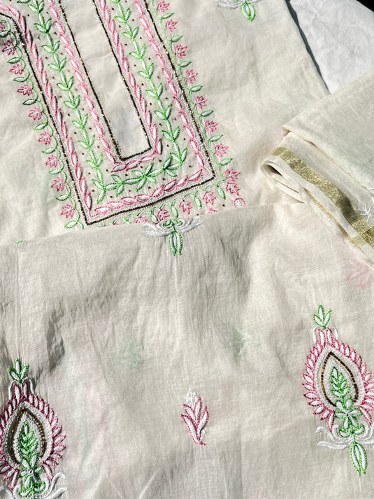 Elegant cream aari chikankari hand Embroidery Suit Ready to ship