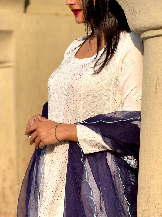 Chikankari and Aari hand embroidered Anarkali - Similar available