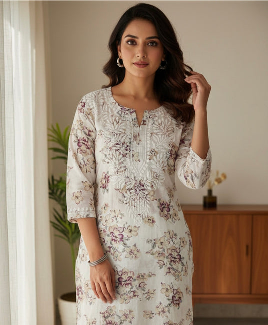 Chikankari mulmul digital Plazo set