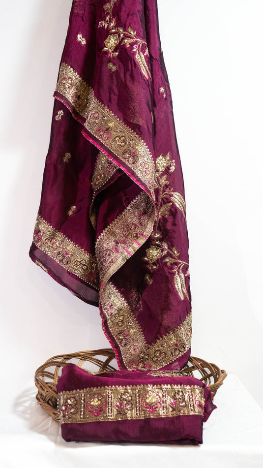 Banarsi pada silk set with zari hand embroidery - Ready to ship