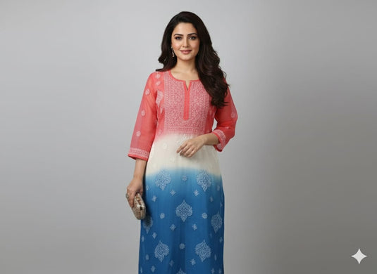 Chikankari multicolor organza long kurti - similar available Ready to Ship