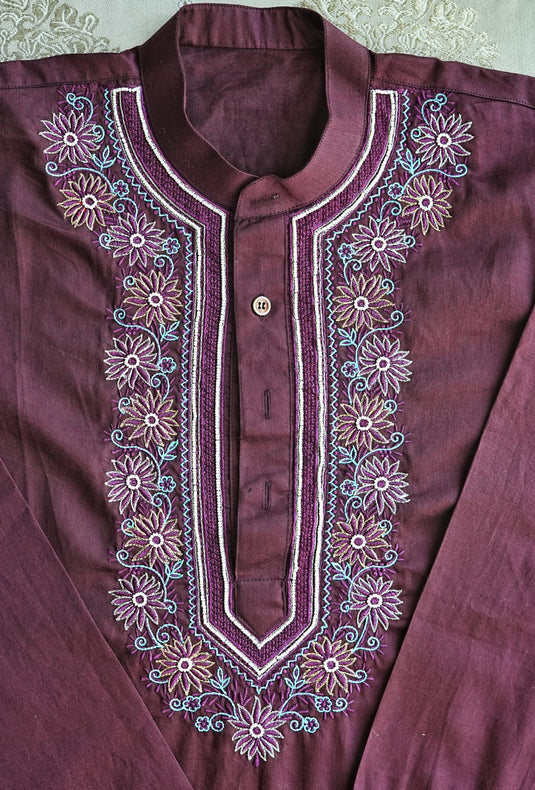 Men's coke color Co ord set hand Embroidered Aari work