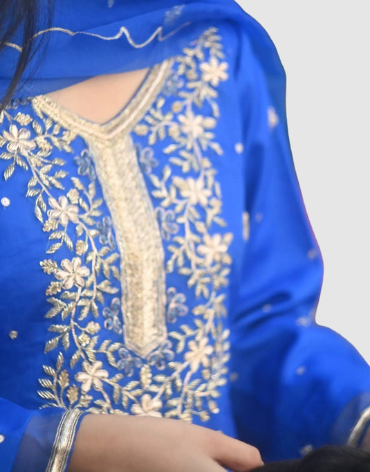 Women’s Royal Blue Suit with Golden Embroidery and Dupatta