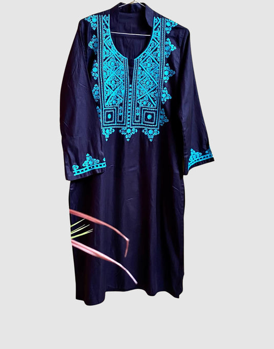 Women’s Blue Kurti with Turquoise Aari Resham Embroidery