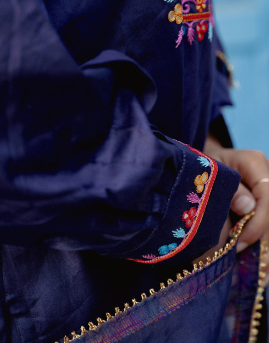 Navy Blue Hand-Embroidered Suit with Dupatta