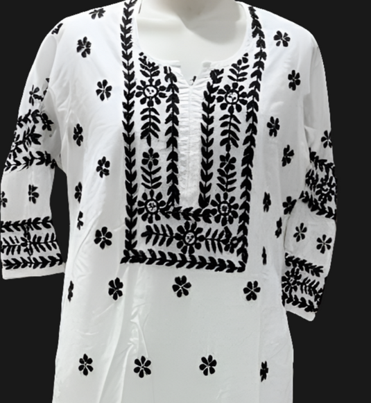 Rayon plazzo White Par Black set chikan kari