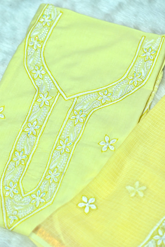 Elegant lemon yellow aari chikankari hand Embroidery Suit    Ready to ship