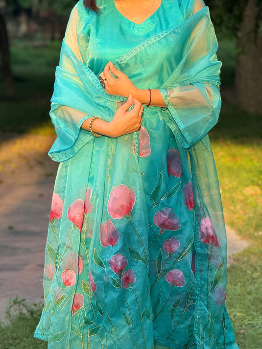 Handpainted and Aari hand embroidered Suit