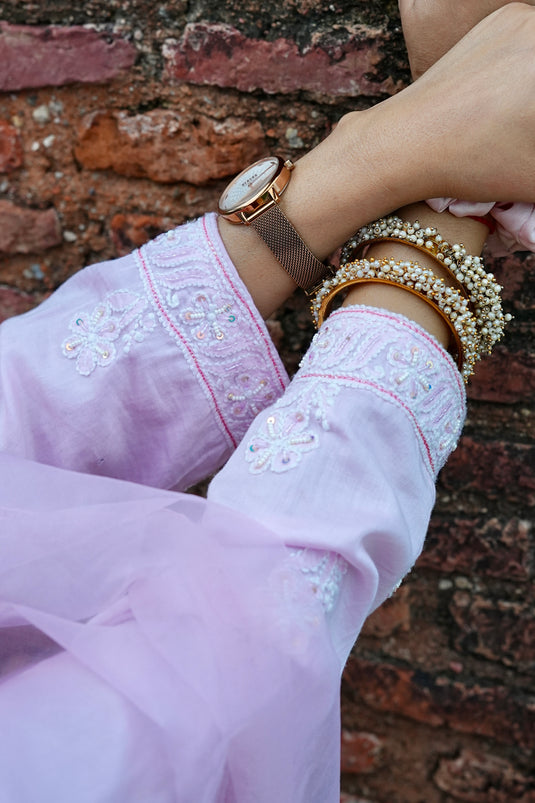Elegant Aari Chikankari light pink Embroidery Suit