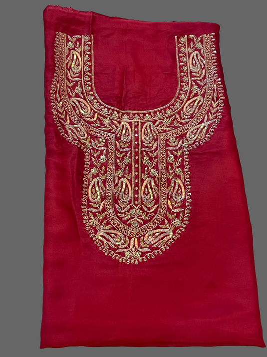 Pretty cherry red Aari zari hand Embroidery Suit