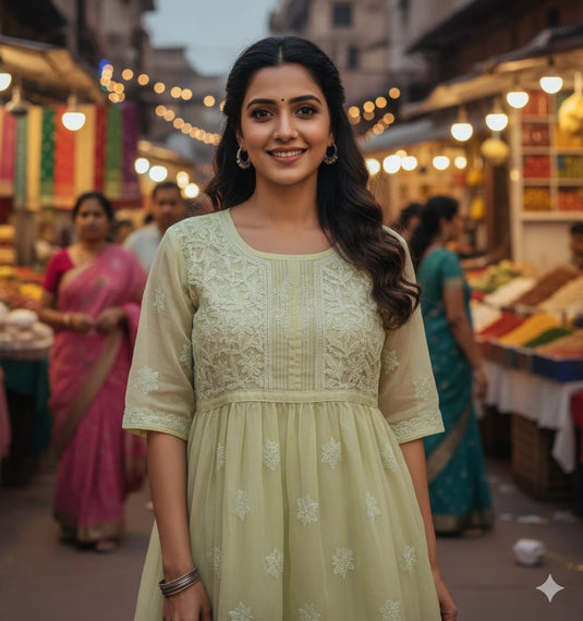 Chikankari organza kurti - Ready to Ship