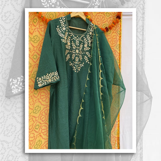 Pretty green Aari zari hand Embroidery Suit