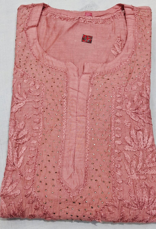 Mul Chanderi chikankari kurti : Ready to ship