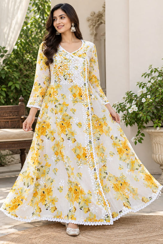Chikankari cotton printed Angarkha, similar available - Ready to ship