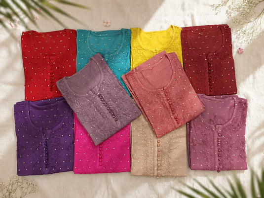 Chanderi  booti chikankari kurti,  Similar available -  Ready to ship