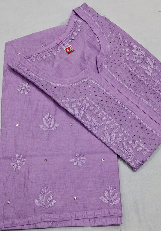 Mul Chanderi chikankari kurti : Ready to ship