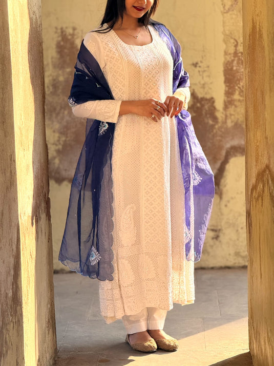 Chikankari and Aari hand embroidered Anarkali - Similar available
