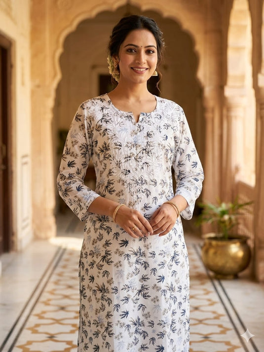 Cotton printed chikankari kurti, Similar available - Ready to ship