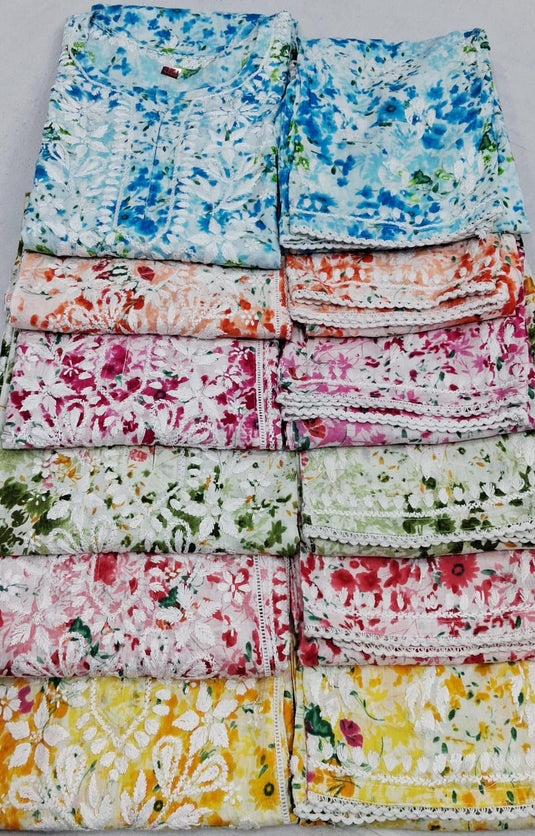 Mul pure cotton  chikankari kurti pant set Ghas patti work- similar available                  Ready to Ship