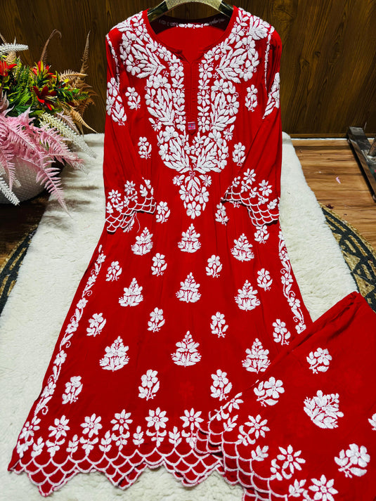 Heavy work cutwork Mudal Chikankari plazo set - Ready to ship - Similar available