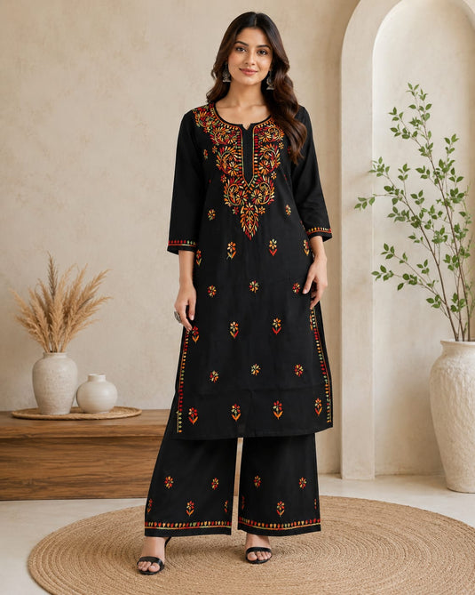 Cotton multicolor chikankari Plazo set,  Similar available -  Ready to ship