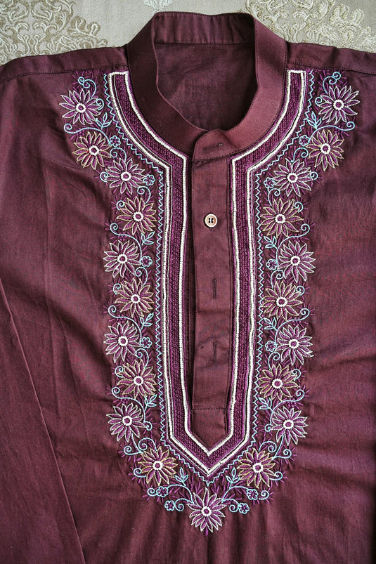 Men's coke color Co ord set hand Embroidered Aari work