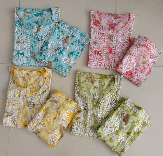 Mulmul printed chikankari Plazo set,  Similar available -  Ready to ship