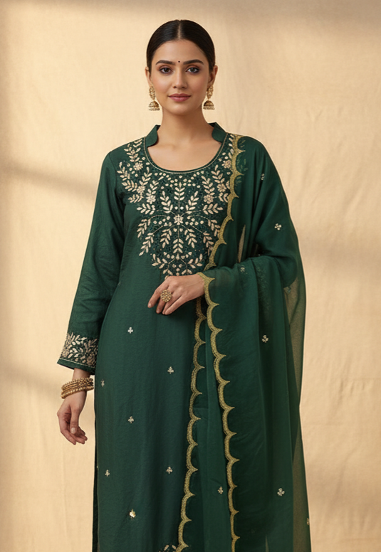 Pretty green Aari zari hand Embroidery Suit