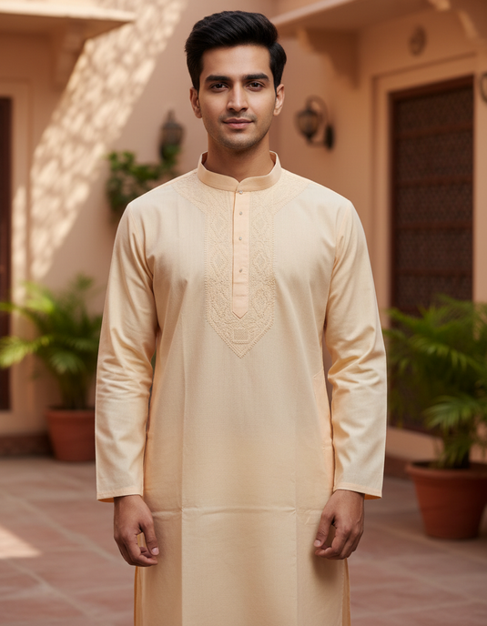 Men's cotton chikankari kurta - Ready to dispatch