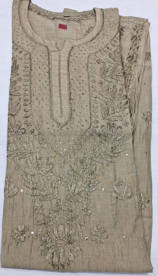 Mul Chanderi chikankari kurti : Ready to ship