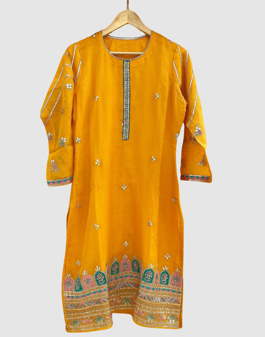 Mustard Yellow Embroidered Three-Piece Set– Haldi Look