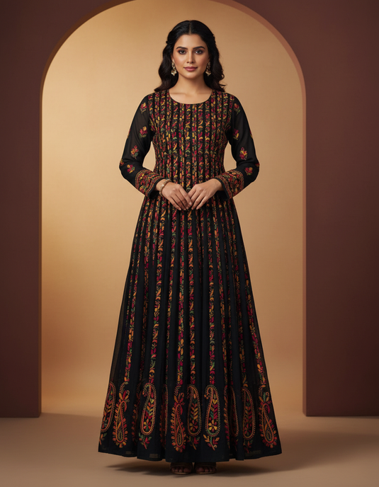 Chikankari and Aari hand embroidered Anarkali - Similar available