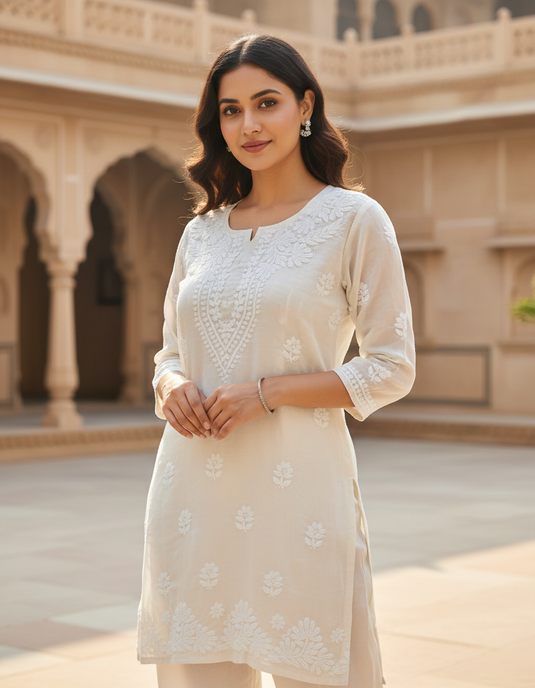 Satin Tissue Chikankari ghass patti kurti - Ready to ship - Similar available