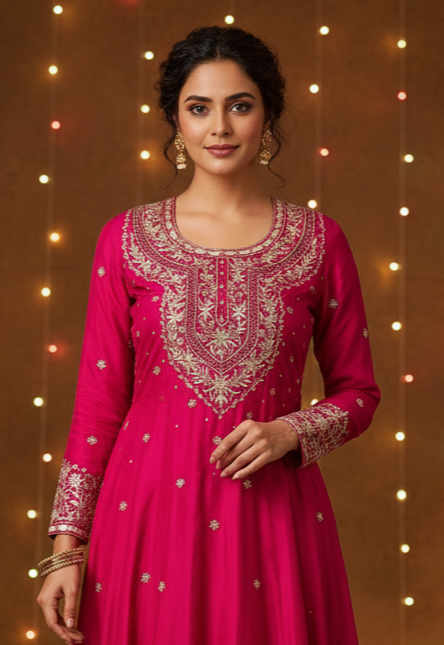 Grand magenta Aari zari hand Embroidery Suit