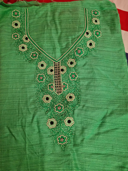 Pretty green khadi silk Aari beads hand Embroidery Suit