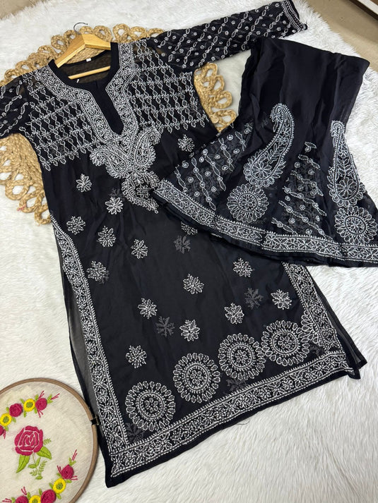 Chikankari  Georgette Plazzo set (similar available) Ready to ship
