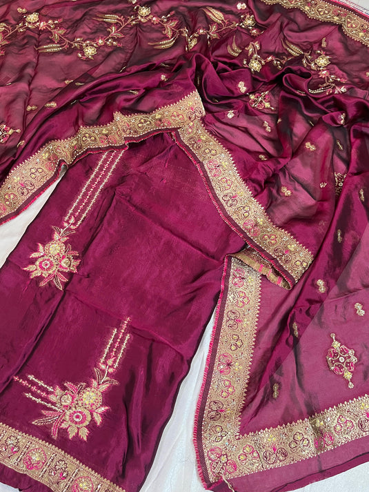 Banarsi pada silk set with zari hand embroidery - Ready to ship