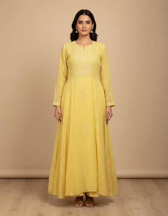 Chikankari and Aari hand embroidered Anarkali - Similar available