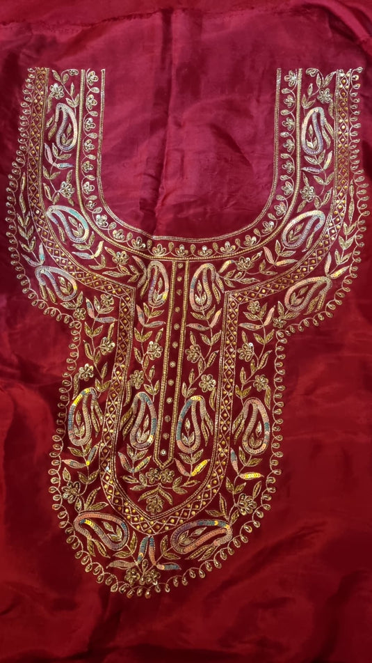 Pretty cherry red Aari zari hand Embroidery Suit