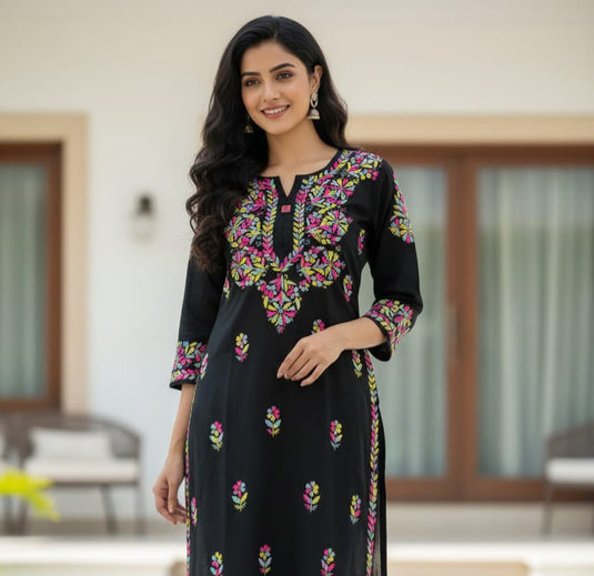 Chikankari black Rayon kurti