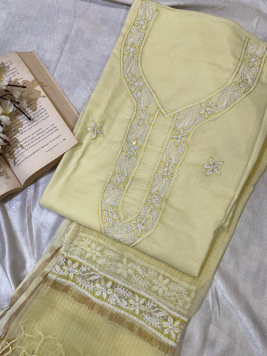 Elegant lemon yellow aari chikankari hand Embroidery Suit    Ready to ship