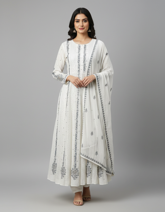 Chikankari and Aari hand embroidered Anarkali - Similar available
