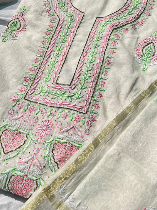 Elegant cream aari chikankari hand Embroidery Suit    Ready to ship