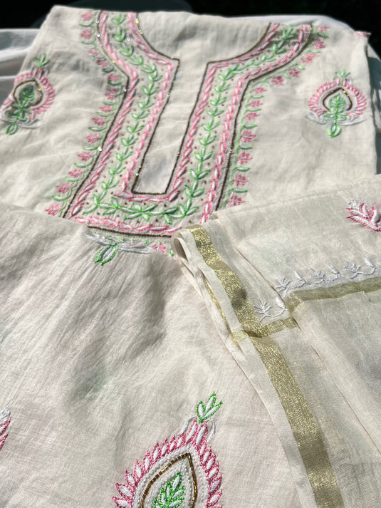 Elegant cream aari chikankari hand Embroidery Suit    Ready to ship