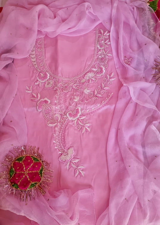 Pretty pink Aari beads hand Embroidery Suit